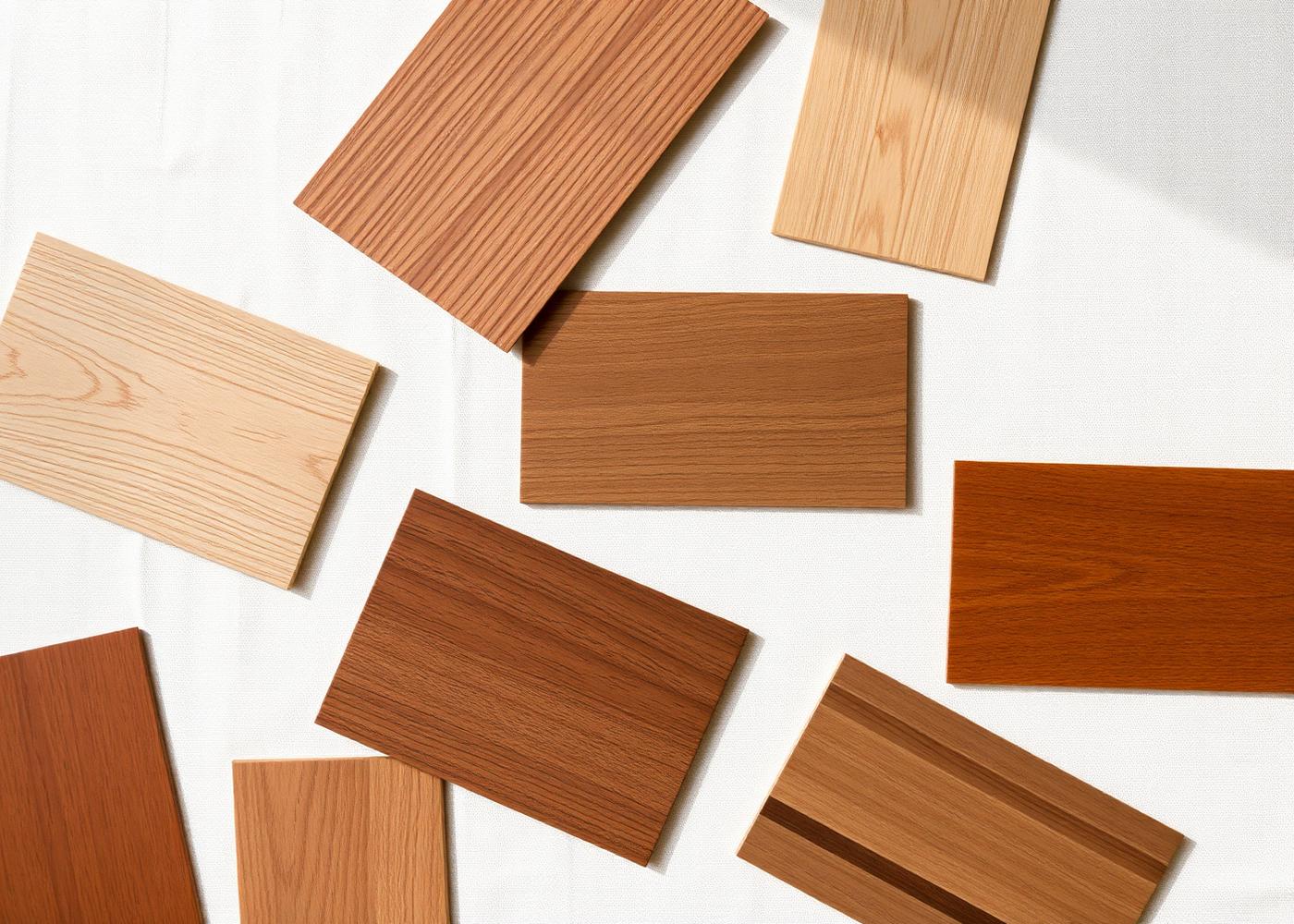 Wood grain samples and finish swatches for custom cabinetry